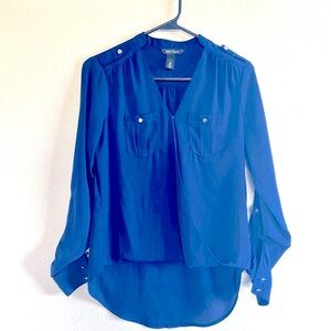 WHBM  0 Navy long sleeve and quarter 3/5 sleeve v-neck top with roll up cuffs